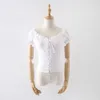 Kvinnor Bröstband Deep V Top Shirt Kortärmad Med Perforerad Lace Upp Puff Blouse Shirts Tops 210420