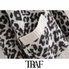 TRAF Women Fashion Jacquard Oversized Gebreide Cardigan Trui Vintage Lange Mouw Zakken Vrouwelijke Bovenkleding Chic Tops 210415