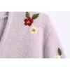Cardigan in maglia da donna scollo a V maniche lunghe ricamo floreale maglione vintage casual femme vetement ropa mujer 210709