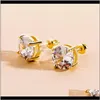 8Mm Hip Hop 925 Sterling Sier Claw Setting Cubic Zirconia Bling Ice Out Stud Earring Male Gold Color Round Earrings For Men Hxm2E Rutvn