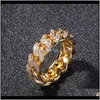 Band smycken droppleverans 2021 18k gult vitt guldpläterat mikroinmatat Cz kubanska ringfingerringar gåva för vän188l
