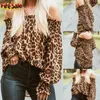 Camicetta da donna sexy con stampa leopardata primavera manica lunga con spalle scoperte camicie larghe camicia con scollo a barchetta camicette da donna S-XL