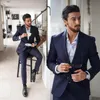 Herenpakken Blazers Navy Blue Mens Bruidegom Tuxedos Groomsmen Bruiloft Diner Mannen Nieuwste Designs Man 2 PC (Jack + Pants + Tie)