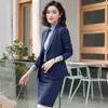 Formele marineblauwe blazer voor dames Rokkostuums Kantoor Dames Werkkleding Jas met lange mouwen Sets OL Stijlen Jurken