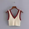 Crop Tank Top Kvinnor Kontrast Beige bredband Kvinna Sport Fashion V Neck Sexig Kvinnors Sommar S 210519