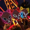 Anime Expro Decor Japanese Fox Mask Neon LED Light Cosplay Maska Halloween Party Rave LED Maska Dance DJ Payday Costume Rekwizyty Q0806