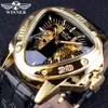 Gewinner Steampunk Mode Dreieck Goldene Skelett Bewegung Mysterious Männer Automatische Mechanische Armbanduhren Top Marke Luxus