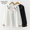 Vintage Embroidery Floral Blouses for Women Shirts Spring Chiffon Blouse White Tops Cute Lantern Long Sleeve Shirts 13051 210527