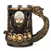 Drakkar Viking Tankard Kupa 304 Paslanmaz Çelik Eklemek Reçine Nordic Tanrım Odin Kahve Bira Kupalar Kupası Cadılar Bayramı Doğum Günü Hediyesi 600ml 210804