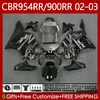 Kit de feiras para Honda CBR954 CBR900 RR CBR 900 954 RR CC CBR954RR 02 03 Bodywork 61NO.103 CBR 954RR 900RR 900CC 2002 2003 CBR954-RR CBR900RR 02-03 OEM Body prata preta