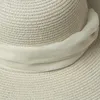 Sommar 25 cm Big Brim Straw Hat White Strappy Ribbon Sun Outdoor Beach Cap Travel Sunscreen Stor Partihandel breda hattar