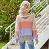 Trudnowany Paski Print Casual Sweter Sweter Kobiety Luźne Streetwear Dzianiny Sweter Jumper Jesień Zima Miękki sweter 210415