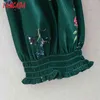 Moda donna verde fiori stampa camicia pieghettata manica lunga High Street signore mini abito 2W85 210416
