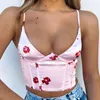 Y2K Chic Floral Printed Backless 90s E-girl Spaghetti Strap Deep V Camis tops Crop Tops Streetwear Hollow Out Tanks Summer 210517