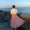 vintage Pink tutu Pleated Skirt Women Black High Waist Luxury Tulle Long Skirts Elegant Female summer Mesh Clothes Streetwear 210421