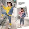 Moda Giysileri Çocuklar Kızlar Için Set Pamuk O-Boyun Kot Tişörtü + Pantolon Teenage Patchwork Denim Eşofmanlar Bahar Takım Elbise 12Y 210622