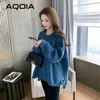 Hiver Streetwear irrégulière longue femmes chandails O cou lâche tricot couleur unie pull femmes mode chaud femme pulls 210521