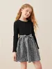 Girls Rib-knit Belted Buffalo Plaid Dress SHE