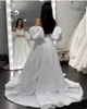 Düğün Saten Elbiseler Gelin Gown Söndürülebilir Uzun Kollu Korse Geri Özel Yapımı Artı Boyut Vestidos De Novia