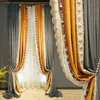 カーテンドレープリビングダイニングルームベッドルームライトラグジュアリーアメリカン厚いフランネルダークグレーステッチオレンジ刺繍