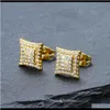 Hip Hop Gold vergulde koper Golden Micro Pave Cubic Zircon Square Stud Earring 2GDEV Inaqu