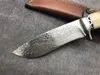 Handmade VG10 Damascus Blade stag handle Straight Knife With Leather Sheath Camping Outdoor Hunting Tactical Gear Defense Pocket fixed blade Knives