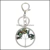 Key Rings smycken Tree of Life Pendant Keychains Crystal Stone Keyring Chain 7 Chakra Healing Round Handmade Ring Car Holder Bag GWB11886 DR