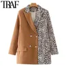 Women Fashion Leopard Print Patchwork Blazer Coat Vintage Long Sleeve Pockets Female Outerwear Chic Tops 210507