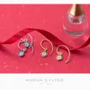 Blue Crystal Round Eyes Hangle Ohrringe für Frauen 925 Sterling Silber Gold Farbfache Fashion Party Schmuckgeschenke 210707