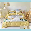 Ensembles de literie Fournitures Textiles de maison Jardin Jaune / Blanc Tournesol Broderie Coton Égyptien Ensemble Couette Er Linge de lit Drap housse Taies d'oreiller