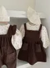 2021 Våren Ny Koreansk stil Baby Girls Corduroy Suspenders Klänningar Solid Färg Boll Gown Toddlers Kids Straps Princess Dress Q0716