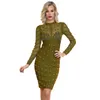 Casual Dresses Olive Green Mesh Rayon Rivet Knee Length Hl Bodycon Bandage Dress 2021 Sexy Monen's Long Sleeve Winter Party