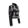 Kvinnors Jackor Lordlds Punk Style Svartvitt Läderjacka Kvinnor Höst Vinter Skull Print PU Faux Ladies Moto Biker Studded Coats