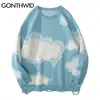 Gonthwid Knitwear Sweter Kobiety Harajuku Hip Hop Streetwear Dzianiny Cloud Ripped Holes Casual Kawaii Luźne Bluzy Pullover Topy 210918