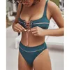 Mulheres de coloração sólida Mulheres divididas Bikini Ladies Swimwear 2021 Sexy Strappy High Women Women