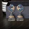 Etnische Dames Blue Peacock Dangle Oorbellen Bijoux Vintage Silver Color Bell Tassel Earring Tribe Indian Jewelry