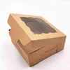12PCS White Kraft Paper Color Bakery Cookie Cake Pies Boxes with Windows Package Decorative Box for Food Gifts Box Packaging Bag 211108