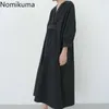 Nomikuma Casual Maxi Kleid Frauen V-Ausschnitt Langarm Herbst Koreanische Lose Kleider Solide Farbe Elegant Mode Vestidos 3D758 210514