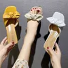 Sommar mode tofflor klackar för kvinnor solid färg stor bowtie glida på sandaler skor kvinna 2021 PU utomhus glider mujer