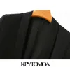 KPYTOMOA femmes mode tenue de bureau basique noir Blazer manteau Vintage plissé manches poches vêtements de dessus pour femmes Chic hauts 210930