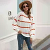 Vintage Stripe Oversized Pullover Kvinnor Höst Vinter Streetwear Casual Jumper Tröja Stickat Loose Pull Femme 210427