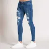 Mäns tvätt tätt riven knä jeans europeisk vår sommar tunna denim byxor casual mode sexig nära passande byxor x0621