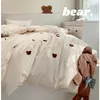 Sängkläder sätter bomullsängar med fyra stycken uppsättning ren broderad täcke kawaii