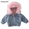 Inverno bebê menina quente denim jaqueta de jaqueta com capuz toddler Outerwear crianças crianças meninos parkas crianças 220222