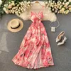 Dress Summer Women Sleeveless Spaghetti Strap Beach Holiday Maxi Sexy Open Back Bandage Printing Party Vestidos 210603