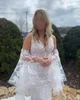 Boho Bridal Wedding Dress 2021人魚フランス語レースvestidos de Novia Deetable SleevesデザイナーRobe-deSoireée-de Mariage Deep Vネックオープンブラック