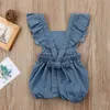 lioraitiin 0-24m Nouveau nouveau-né pour les enfants bébé filles roberie de denim saut à saut à l'épaule des tenues de coton