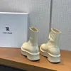 De rij witte gladde leren enkel Chelsea Boots platform ritssluiting instapper ronde neus blokhakken platte wiggen laarsjes dikke laars luxe ontwerper 24