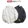 Lappster Hommes Harajuku Funny Hip Hop Chemises Streetwear Style coréen Casual Manches longues Mâle Noir Coton 2XL 210420