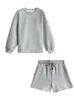 Survêtements pour femmes 2 pièces Ensemble Summer Oversize Gris Sweat-shirt à manches longues + Short à taille élastique Tenues pour femme 210607